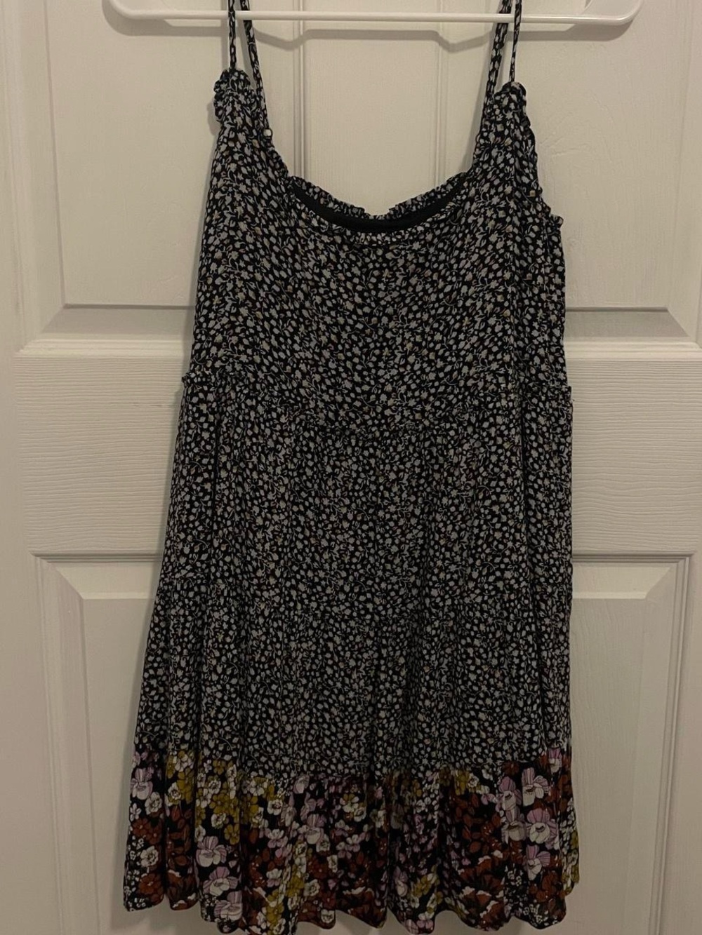 bp Black Floral Tiered Spaghetti-Strap Dress with Multicolor Hem